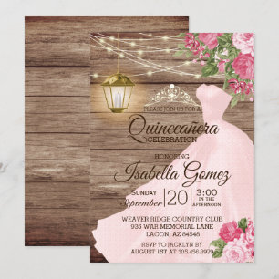 Quinceañera Wood and Pink Mauve Flowers Invitation