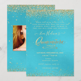 Quinceañera, Written in the Star, DIY Aqua Blue Invitation
