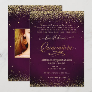 Quinceañera, Written in the Star, DIY Burgundy Invitation