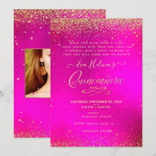 Quinceañera, Written in the Star, Hot PInk Invitation