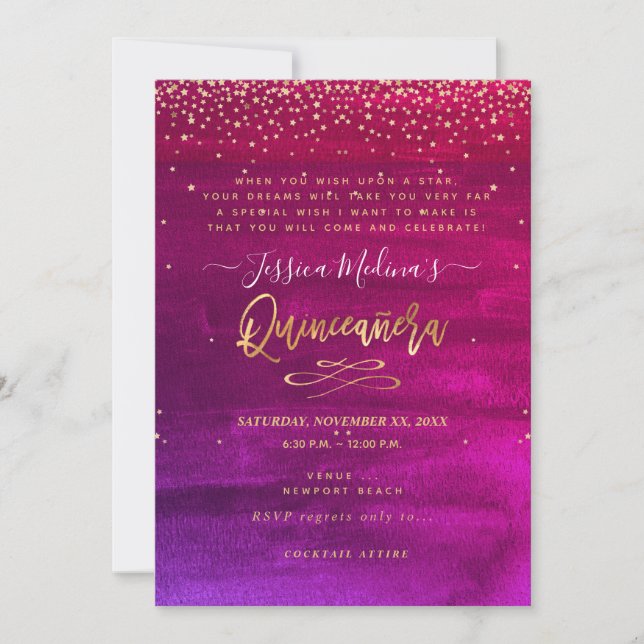 Quinceañera, Written in the Stars, Red Ombre Cards (Front)