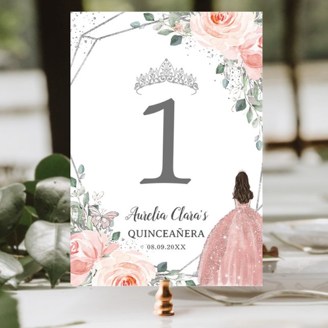 Quinceañera XV Birthday Blush Pink Floral Princess Table Number (Creator Uploaded)