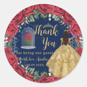 Quinceanera XV Red Floral Enchanted Rose Princess Classic Round Sticker
