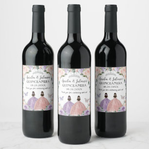 Quinceañera XV Sweet 16 Lilac Blush Floral Twins Wine Label