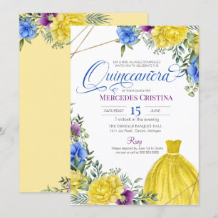 Quinceañera Yellow Dress bright flowers  Invitation