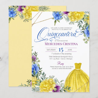 Quinceañera Yellow Dress bright flowers Invitation