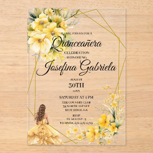 Quinceanera yellow gold acrylic invitations
