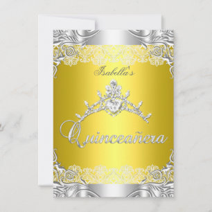 Quinceanera Yellow Silver Diamond Tiara 15th Party Invitation