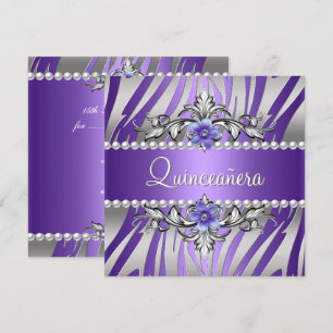 Quinceañera  Zebra Purple Pearl Silver Invitation