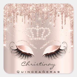 Quinceañeras Crown 16th 15th Bridal Rose Glitter Square Sticker