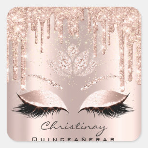 Quinceañeras Sweet 16th 15th Bridal Rose Glitter Square Sticker
