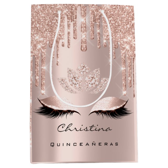 Quinceañeras Sweet 16th 15th Bridal Sparkly Diamod Medium Gift Bag (Front)