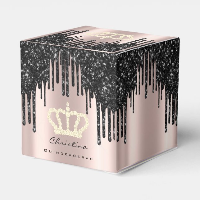 Quinceañeras Sweet 16th Bridal Rose Crown Black  Favour Box (Back Side)