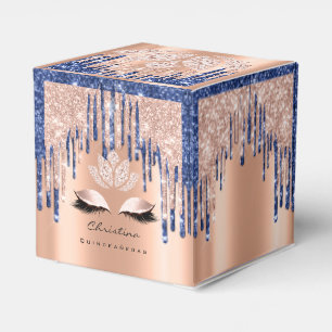 Quinceañeras Sweet 16th Bridal Rose Drip BlueNavy  Favour Box