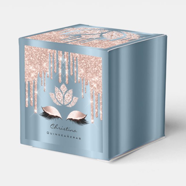 Quinceañeras Sweet 16th Bridal Rose Drip Dusty Blu Favour Box (Back Side)