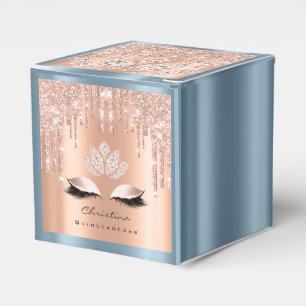 Quinceañeras Sweet 16th Bridal Rose Drip DustyBlue Favour Box