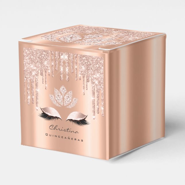 Quinceañeras Sweet 16th Bridal Rose Drip Glitter Favour Box (Front Side)