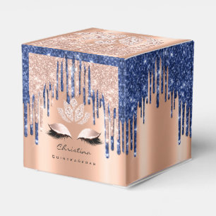 Quinceañeras Sweet 16th Bridal Rose Drip Navy Favour Box