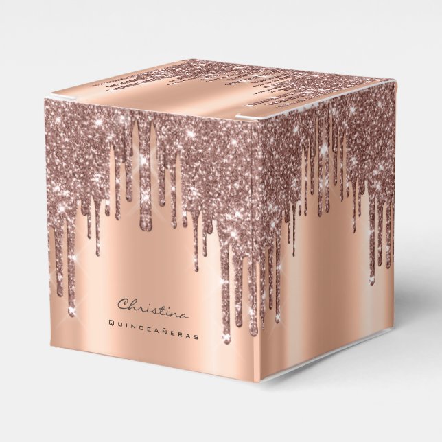 Quinceañeras Sweet 16th Bridal Rose Glitter Favour Box (Front Side)