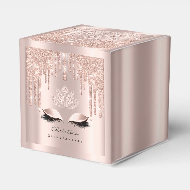 Quinceañeras Sweet 16th Bridal Rose Gold Spark Favour Box (Back Side)