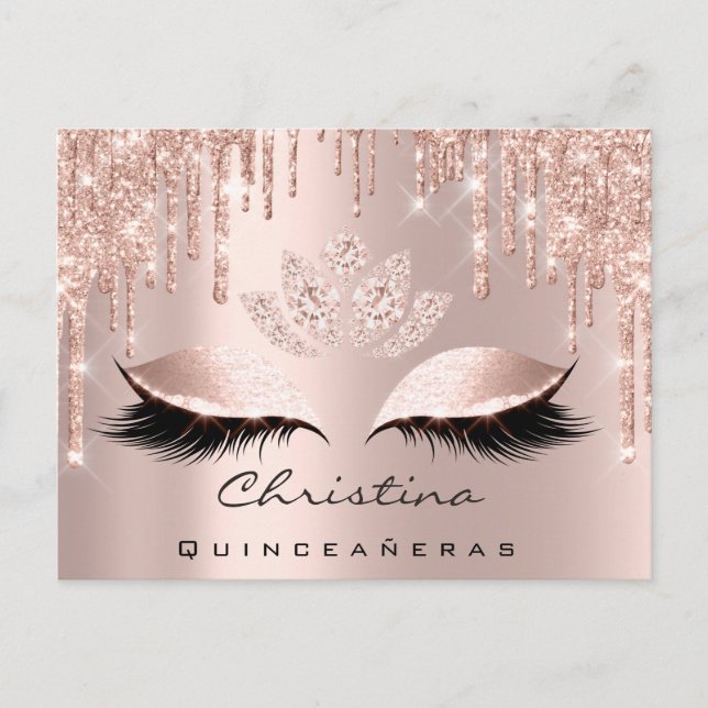 Quinceañeras Sweet 16th Bridal Rose Gold Sparkly Postcard (Front)