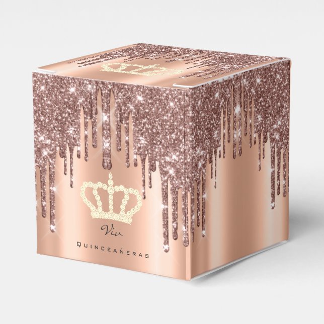 Quinceañeras Sweet 16th Bridal Rose Viv Royal Favour Box (Front Side)