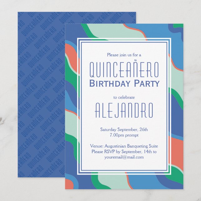 Quinceañero 15th Birthday BOY Invitation (Front/Back)