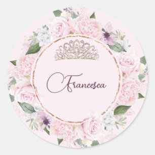 Quincearnera Roses Blush Pink Classic Round Sticker