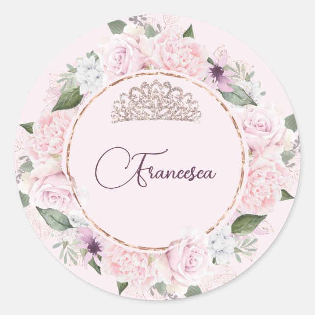 Quincearnera Roses Blush Pink Classic Round Sticker (Front)