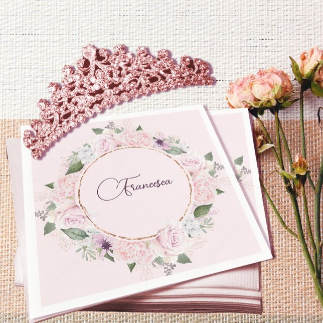 Quincearnera Roses Blush Pink Napkin (Creator Uploaded)