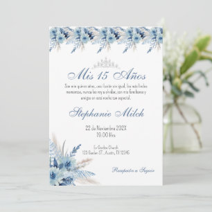 Quincenera Invitation in Spanish Blue Floral