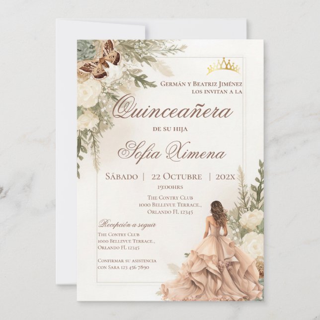 Quincenera Invitation in Spanish Boho (Front)