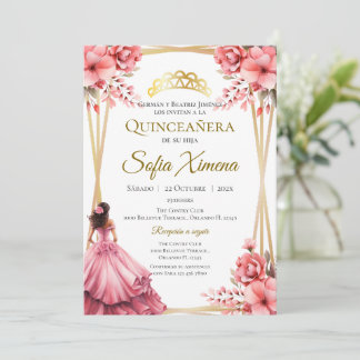 Quincenera Invitation in Spanish Pink Floral