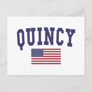 Quincy MA US Flag Postcard