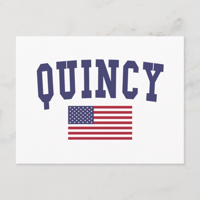 Quincy MA US Flag Postcard (Front)