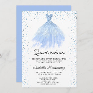 Quineanera Blue Glitter Gown Party Invitation
