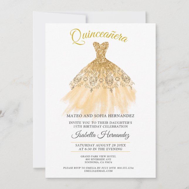 Quineanera Gold Glitter Lace Party Invitation (Front)