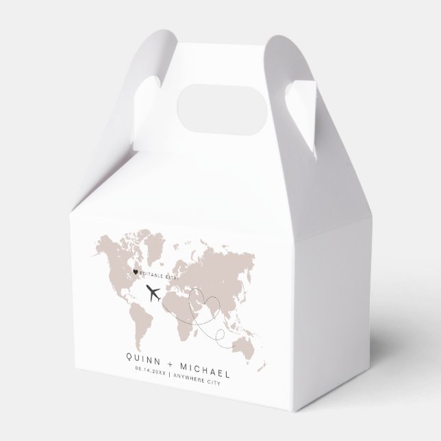 QUINN Blush World Map Travel Destination Wedding Favour Box (Front Side)