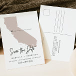 QUINN- California Map Save the Date Moveable Heart Postcard<br><div class="desc">This travel themed save the date postcard features a blush California map and postcard backing. Easily change the colours and move the heart around to highlight your destination. Edit *most* wording to match your needs and easily add a special message to the backside of the invitation.</div>