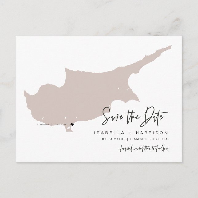 QUINN- Cyprus Map Save the Date (Moveable Heart!) Postcard (Front)
