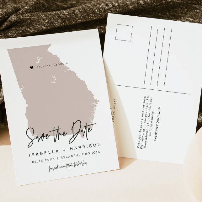 QUINN- Georgia Map Save the Date Moveable Heart Postcard (Creator Uploaded)