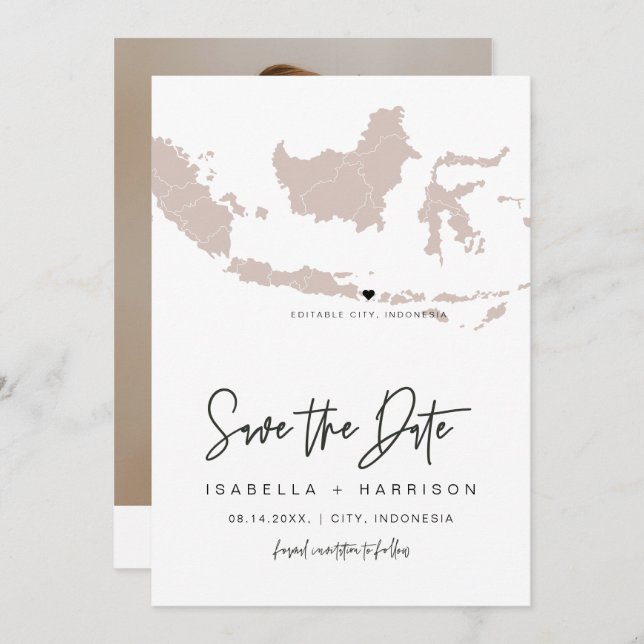 QUINN INDONESIA Blush Pink Map Photo Save the Date Invitation (Front/Back)