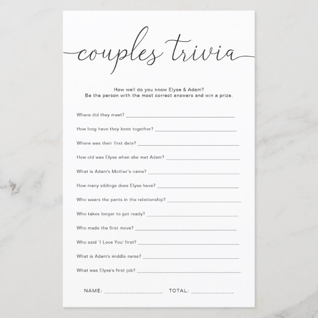 Quinn Minimal Couples Trivia Game (Front)