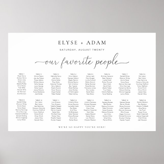 Quinn Modern Minimal 16 Table Seating Poster (Front)