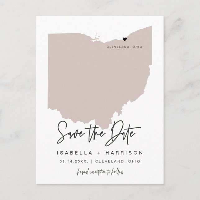 QUINN- Ohio Map Save the Date (Moveable Heart!) Postcard (Front)