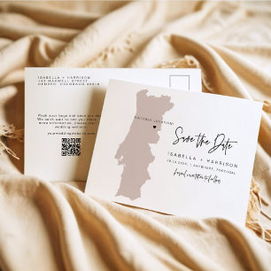 QUINN Portugal Map Save the Date (Moveable Heart!) Postcard