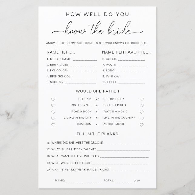 Quinn Script How Well Do You Know The Bride Game (Front)
