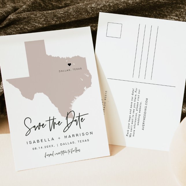 QUINN Texas Map Save the Date (Moveable Heart!) Postcard (Creator Uploaded)