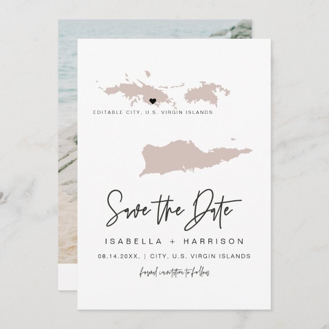 QUINN US VIRGIN ISLANDS Blush Map Save the Date Invitation (Front/Back)