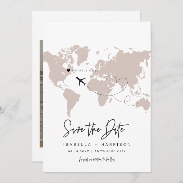 QUINN World Map Travel Destination Save the Date Invitation (Front/Back)